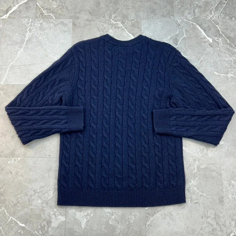 Carhartt WIP Cable Knit Fisherman Sweater Men Medium Wool Pullover Crewneck Navy
